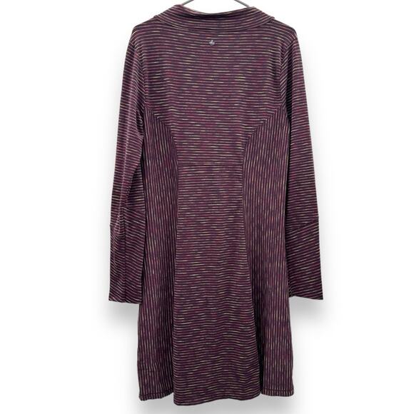 Prana Alicia Scramble Purple Multi Striped Mock Neck Long Sleeve Dress Sz L - Picture 4 of 10